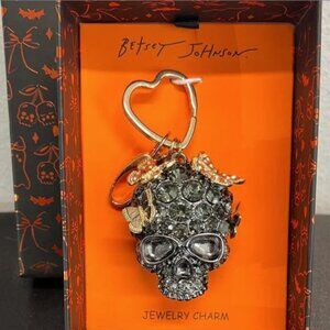 NEW Betsey Johnson Crystal Skull Bag Charm BLING